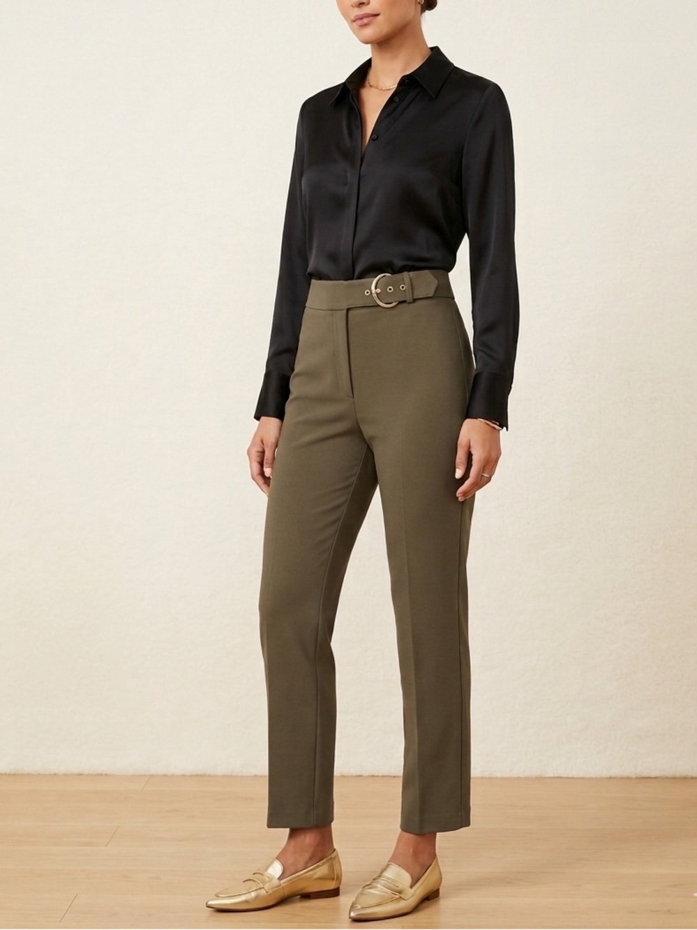 NEW Michael Kors High Rise  Straight Ankle Olive Buckle Pants